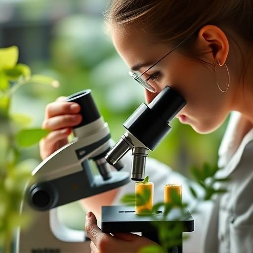 Botanist examining plant cells under a microscope