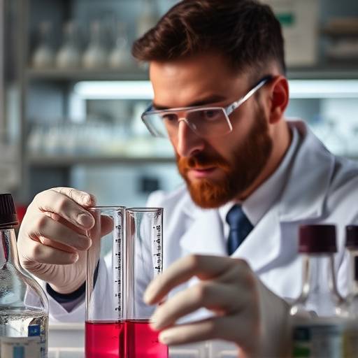 Chemist working with test tubes in a laboratory