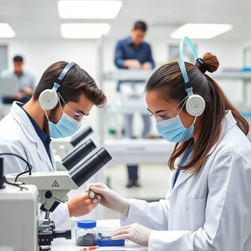 Researchers working in a modern laboratory with advanced equipment