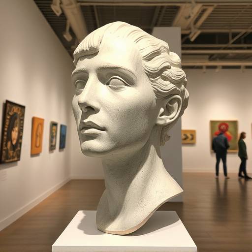 Sculpture of a human head in an art gallery