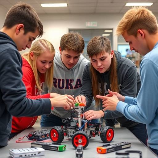 Students collaborating on a robotics project