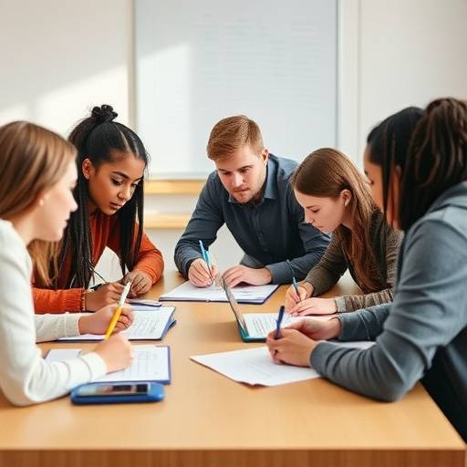 Students collaboratively working on an application form