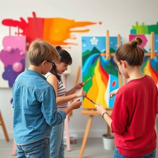 Students painting in an art studio